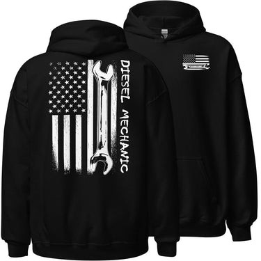 Mechanic American Flag Hoodie Sweatshirt-In-Black-From Aggressive Thread